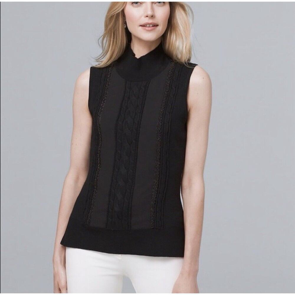 Whom Sleeveless Cable Knit‎ And Beaded Trim Sweater Black Women Size M